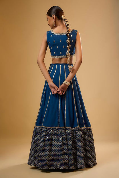 Leheriya Style Lehenga Choli with Embroidered Dupatta EL-603-ROYALBLUE