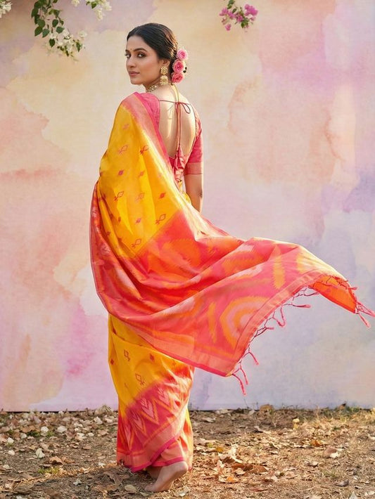Yellow Color Soft Silk Woven Designer Graceful Ethnic Partywear Saree