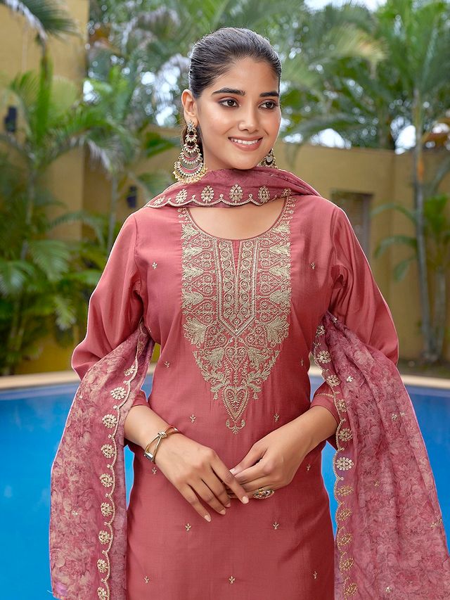 Mauve Pink Color Stylish Partywear Readymade Ethnic Suit