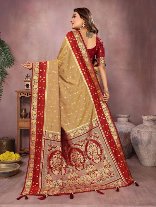 Orange Color Handloom Silk Fabric Weaving Designer Ethnic Partywear Saree