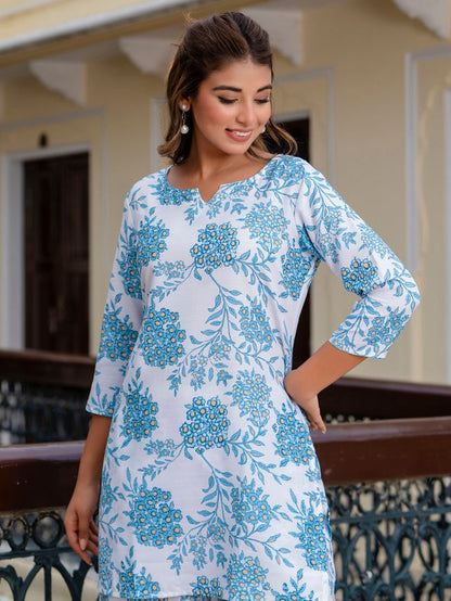 Blue Color Smart Cotton Blend Fabric Designer Printed Smart Co-ord Set