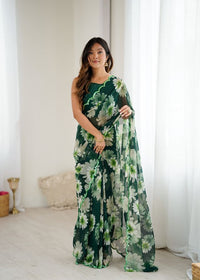 Green Color Georgette Fabric Designer Printed Bollywood Style Saree