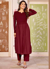 Maroon Color Beautiful Solid Printed Georgette Fabric Festive Long Kurta For Girls