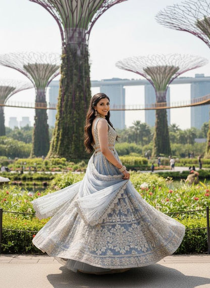 Turquoise Designer Lehenga with Dupatta – Indian Ethnic Wear HKV003430 GRAY