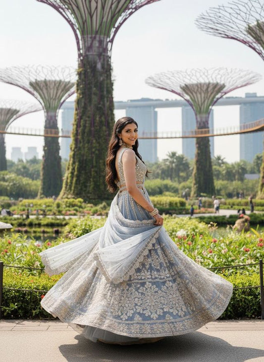 Turquoise Designer Lehenga with Dupatta – Indian Ethnic Wear HKV003430 GRAY