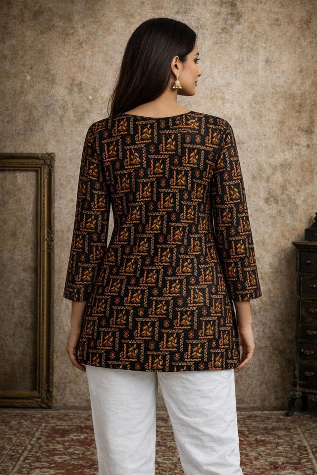 Black Color Designer Digital Printed Muslin Fabric Foral Ethnic Kurta