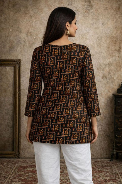 Black Color Designer Digital Printed Muslin Fabric Foral Ethnic Kurta
