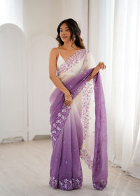 Lavender Color Crunchy Fabric Beautiful Sequins Work Bollywood Style Ceremonial Saree