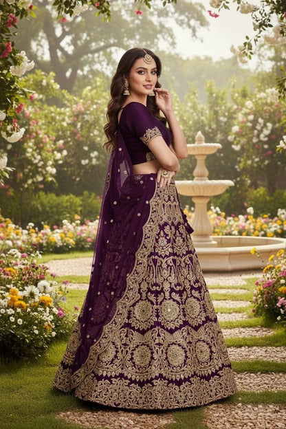 Royal Maroon Ethnic Lehenga Set with Heavy Embroidery HKV-003310 WINE