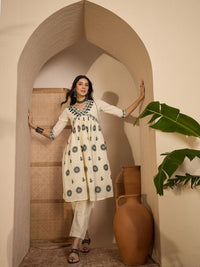 Beige Color Graceful Khadi Silk Fabric Designer Embroidery Work Top Bottom Set 4174