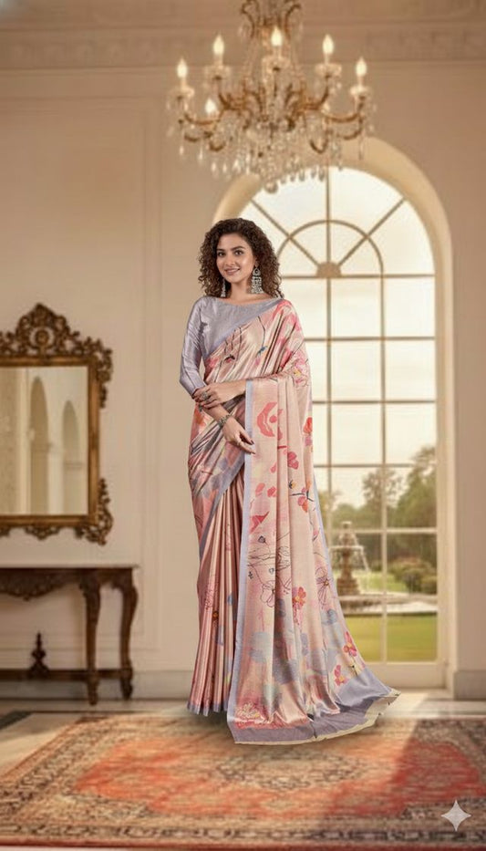 Pink Color Deisgner Printed Crepe Silk Saree for Ceremonial Presence