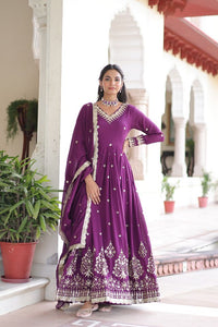 Magenta Color Heavy Embroidered Ethnic Beautiful Gown With Dupatta