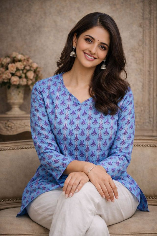 Blue Color Designer Digital Printed Formal Rich Looks Kurta For Girls