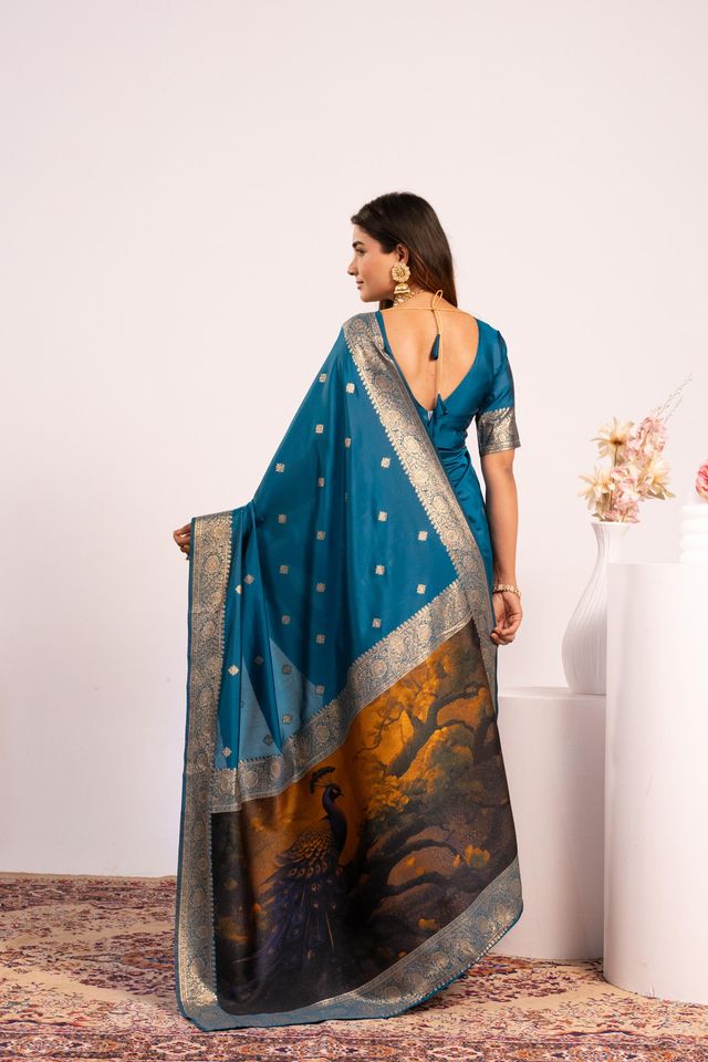 Firozi Color Banarasi Silk Saree For Festive Ethnic Saree