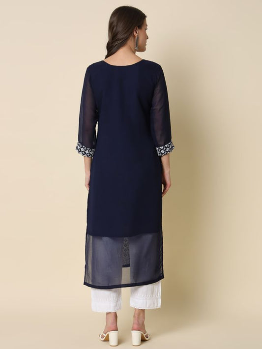 Nevy Blue Color Georgette Fabric Chikankari Work Formal Kurta For Girls