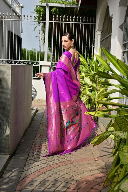 Purple Color Banarasi Silk Fabric Designer Partywear Saree