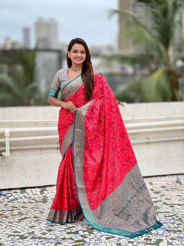 Pink Color Patola Silk Fabric Woven Meenakari Designer Saree