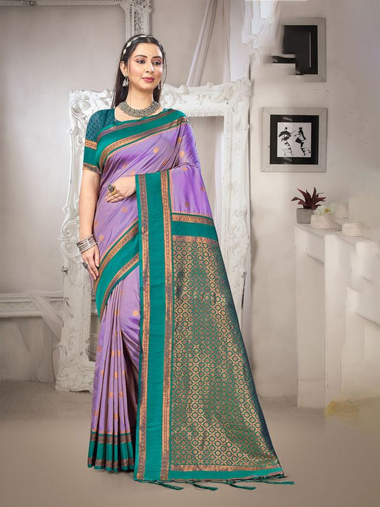 Lavender Color Silk Blended Woven Designer Ethnic Partywear Saree