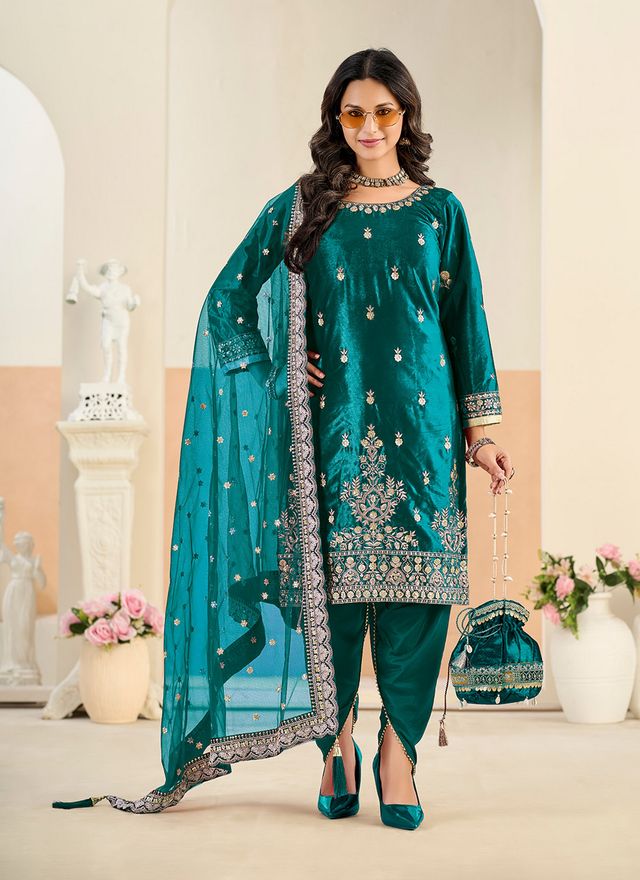 Festive Special Velvet Fabric Ethnic Embroidered Partywear Suit
