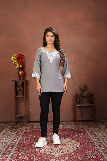 Grey Color Rinkal Cotton Fabric Formal Looking Casual Short Kurta