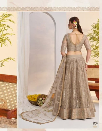 Grey Heavy Embroidery Net Semi Stitch A Line Lehenga With Blouse