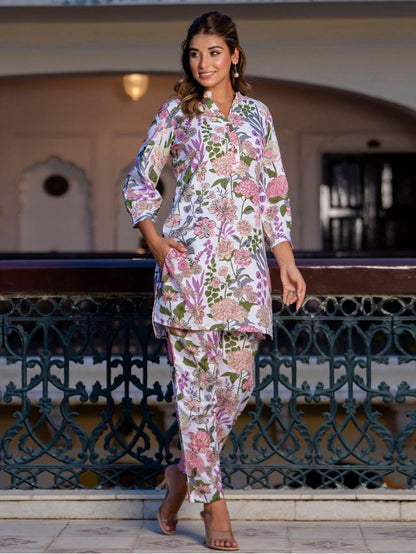 Off White Color Smart Cotton Blend Fabric Designer Printed Smart Co-ord Set