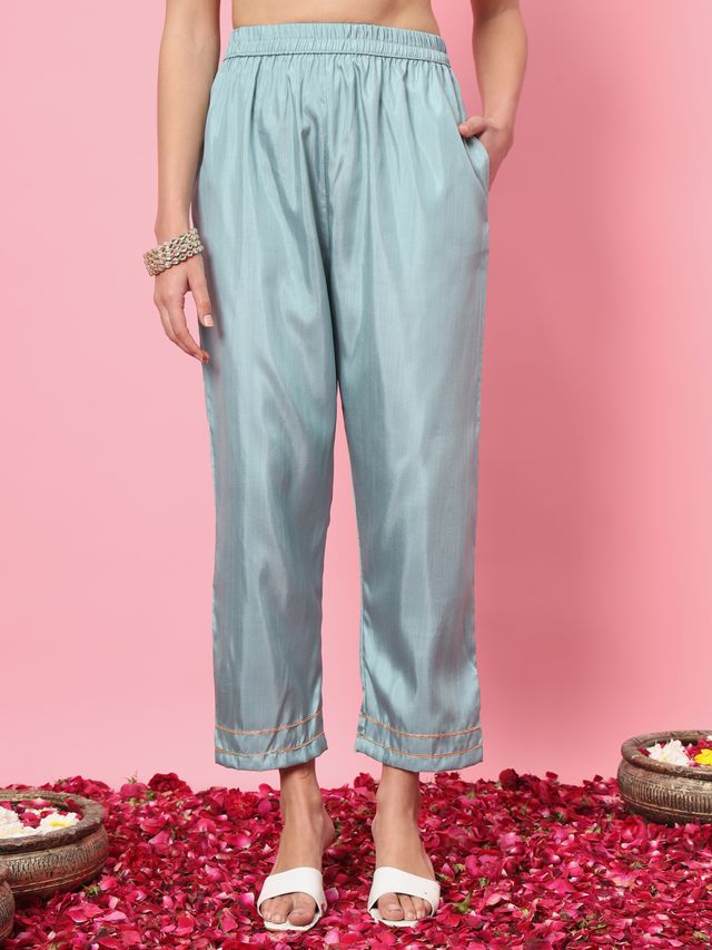 Sky Blue Color Silk Blend Ethnic Fancy Partywear Suit With Classy Looks